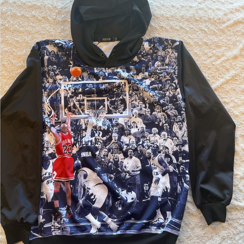 Michael Jordan Wrap Around Photo Hoodie Medium Black Lightweight *RARE FIND* xxl